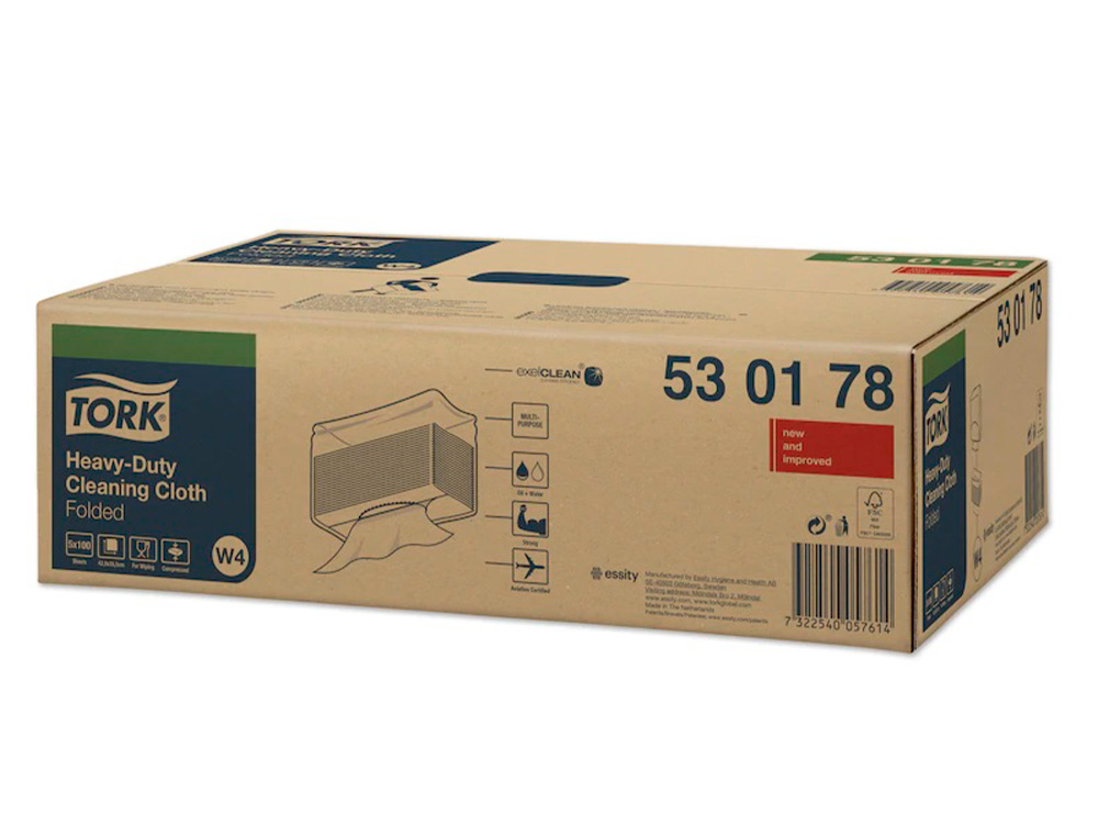 CHIFFON DE NETTOYAGE MULTI-USAGES TORK TECHNOLOGIE EXCELCLEAN ULTRA-RESISTANT 1 PLI 100F 42,8X35,5CM W4 BLANC
