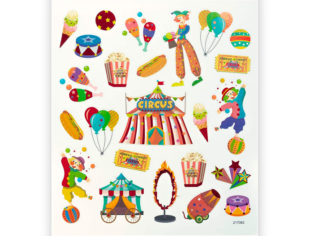 STICKER CHARMING FOLIA CIRCUS 15X17CM 2 FEUILLES ASSORTIES  49 PIECES