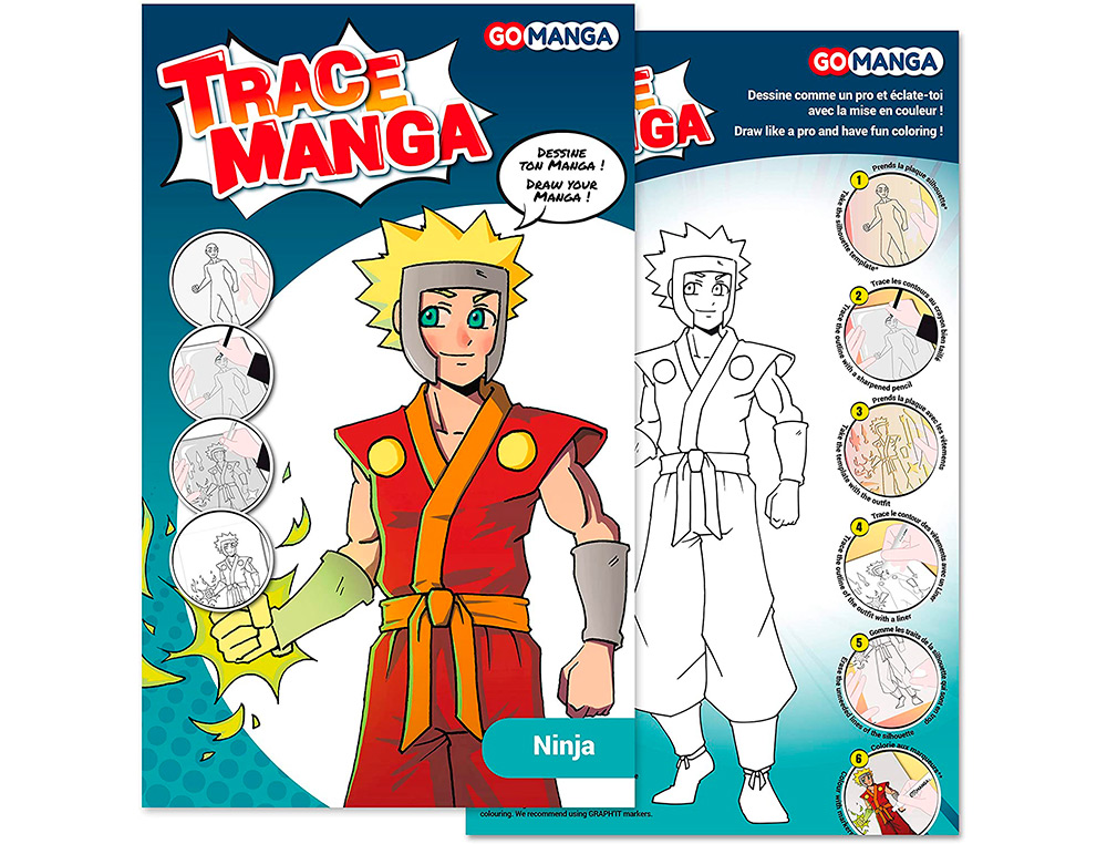 TRACE-MANGA GO MANGA 2 POCHOIRS SILHOUETTE A TRACER TENUE VESTIMENTAIRE ET ACCESSOIRES MODELE GARCON