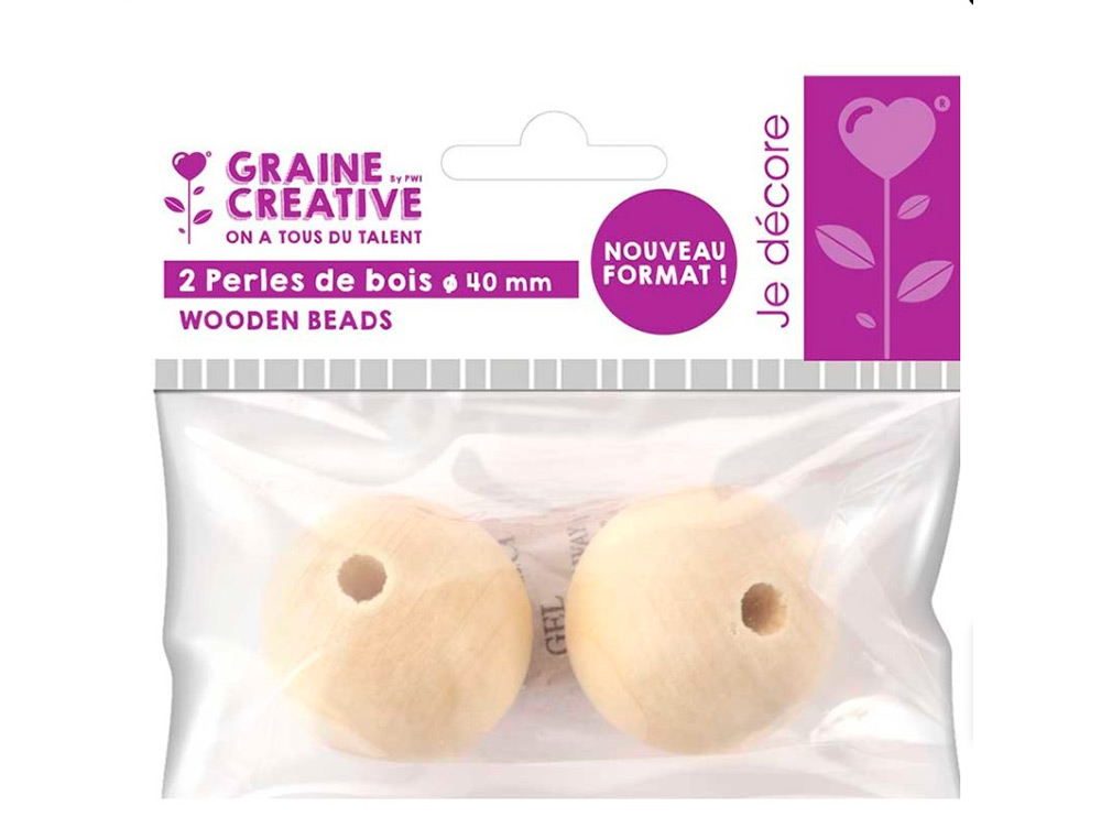 PERLES EN BOIS GRAINE CREATIVE DIAMETRE 40MM SACHET 2 PIECES