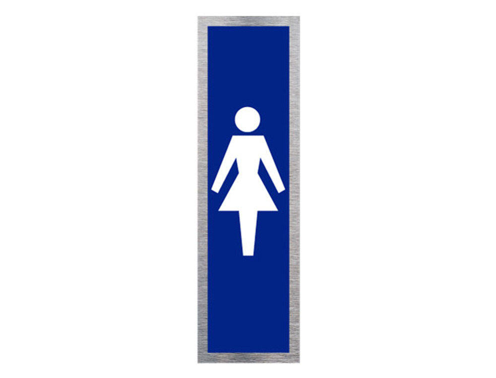 PLAQUE DE PORTE TOILETTES FEMME SIGNALETIQUE BIZ PICTOGRAMME VERTICAL BLEU ALUMINIUM BROSSE AUTOCOLLANT
