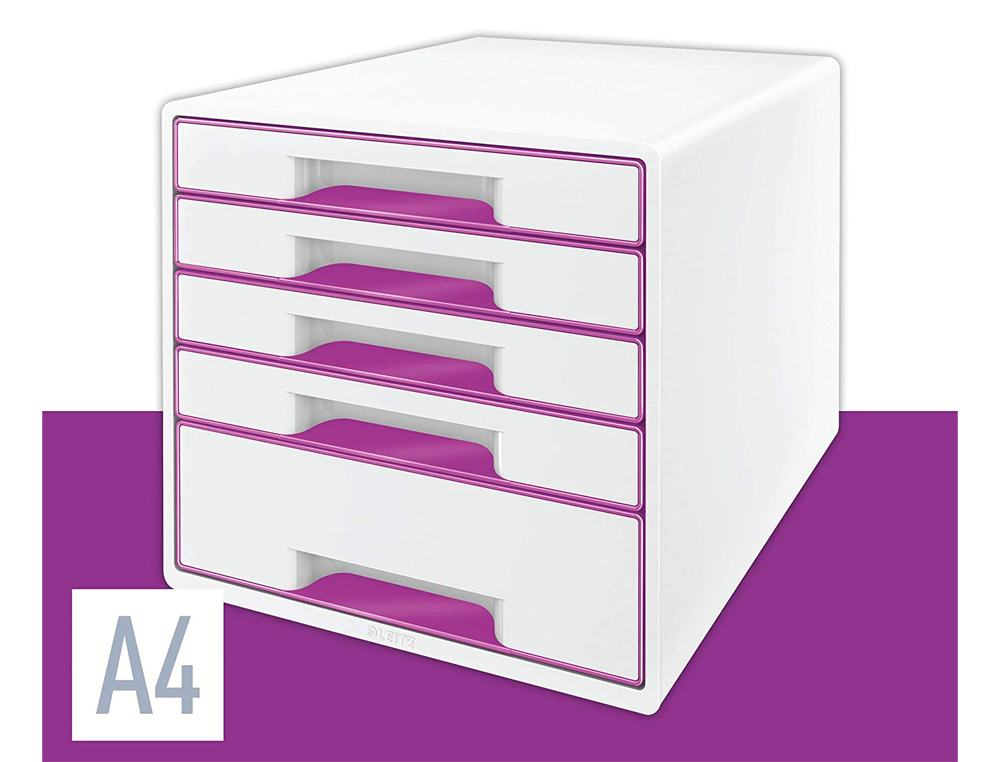MODULE CLASSEMENT LEITZ WOW 5 TIROIRS POLYSTYRÈNE 287X270X363MM COLORIS VIOLET MÉTALLISÉ