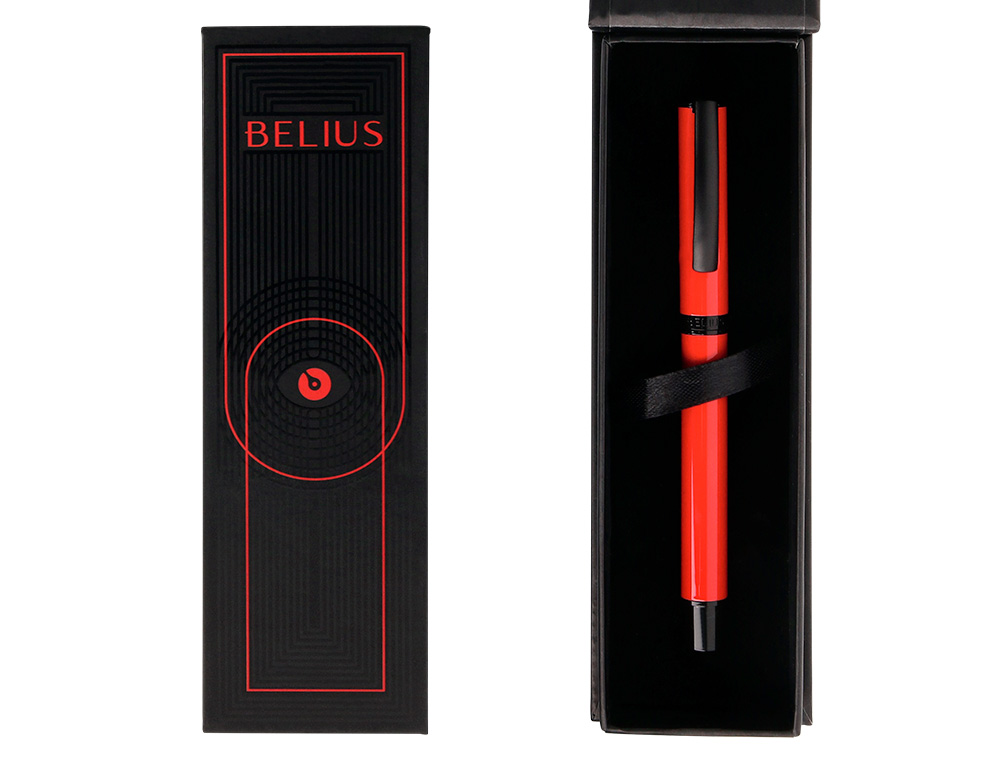 ROLLER BELIUS TURBO ALUMINIUM TEXTURE POINTILLEE ATTRIBUTS  NOIR ENCRE BLEUE COLORIS      ROUGE DANS COFFRET CADEAU