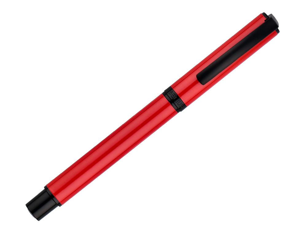 ROLLER BELIUS TURBO ALUMINIUM TEXTURE POINTILLEE ATTRIBUTS  NOIR ENCRE BLEUE COLORIS      ROUGE DANS COFFRET CADEAU