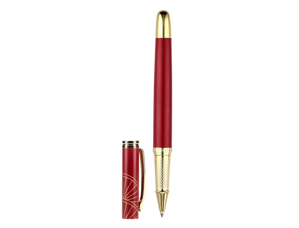 STYLO-BILLE ET ETUI SIMILI CUIR BELIUS SOIREE ALUM. DETAILS ET ATTRIBUTS OR ENCRE BLEUE COLORIS BORDEAUX COFFRET CADEAU