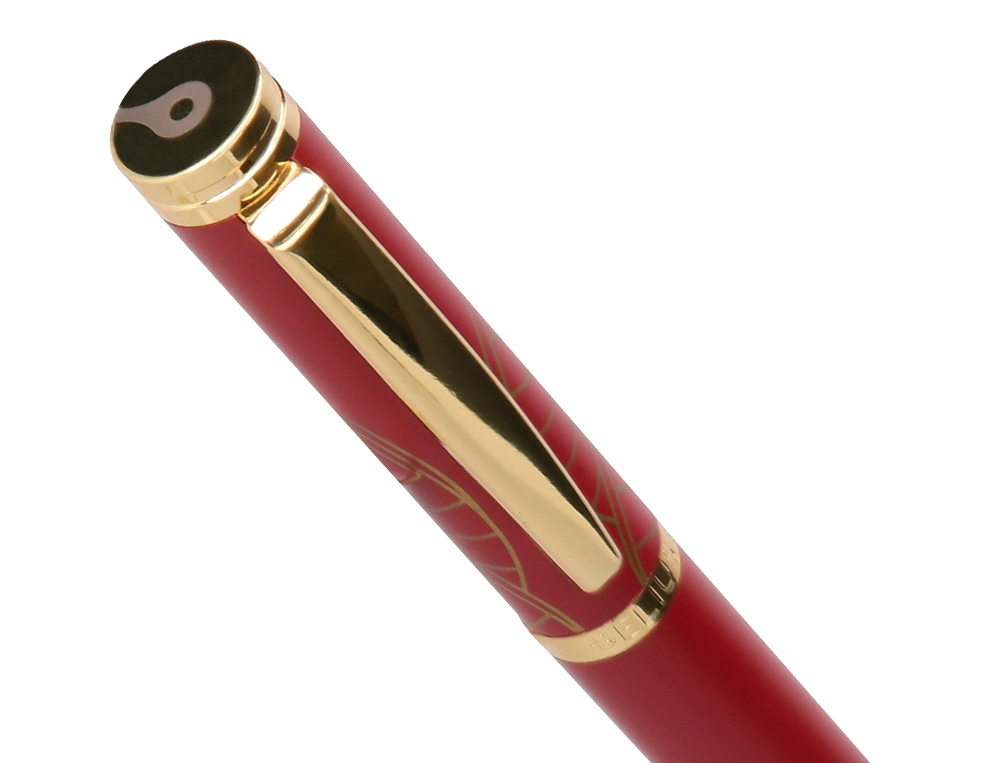STYLO-BILLE ET ETUI SIMILI CUIR BELIUS SOIREE ALUM. DETAILS ET ATTRIBUTS OR ENCRE BLEUE COLORIS BORDEAUX COFFRET CADEAU