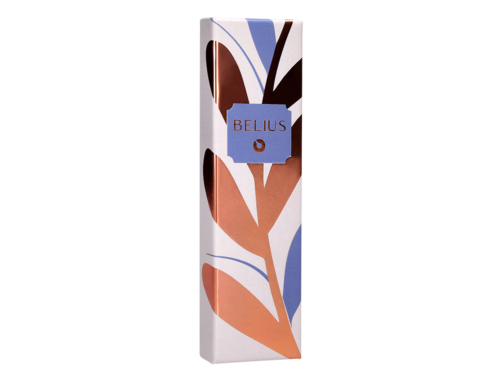 STYLO-BILLE BELIUS ROSE ALUMINIUM DETAILS ET ATTRIBUTS OR ROSE ENCRE BLEUE COLORIS BLEU ELECTRIQUE DANS COFFRET CADEAU