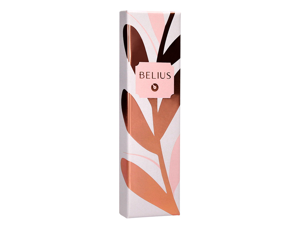 STYLO-BILLE BELIUS ROSE ALUMINIUM DETAILS ET ATTRIBUTS OR ROSE ENCRE BLEUE COLORIS ROSE DANS COFFRET CADEAU