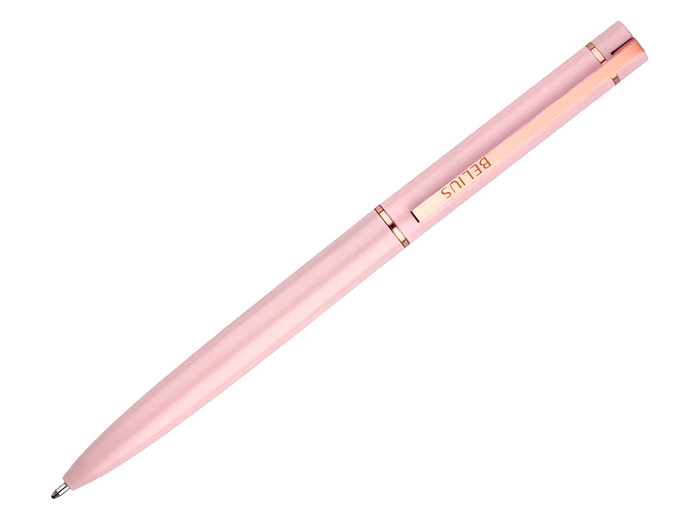 STYLO-BILLE BELIUS ROSE ALUMINIUM DETAILS ET ATTRIBUTS OR ROSE ENCRE BLEUE COLORIS ROSE DANS COFFRET CADEAU