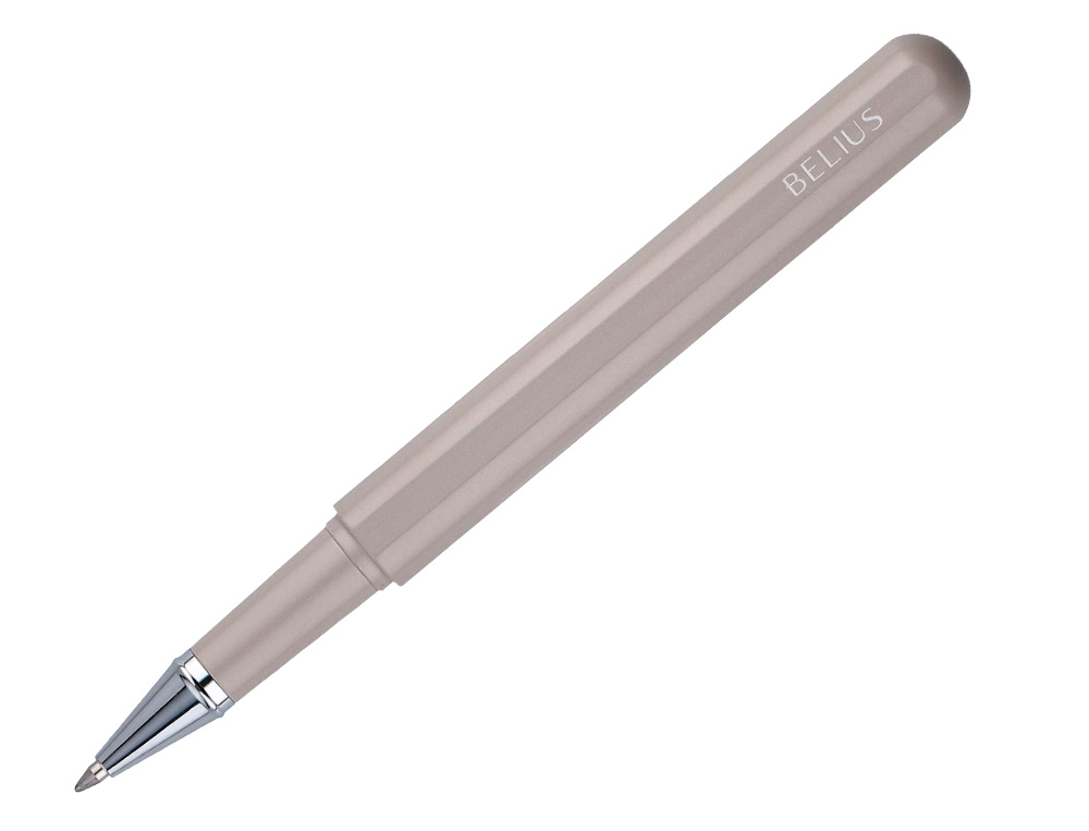 ROLLER ET ETUI EN SIMILI CUIR BELIUS SPACE B MONOCHROME SANS AGRAFE ENCRE BLEUE COLORIS GRIS DANS COFFRET CADEAU