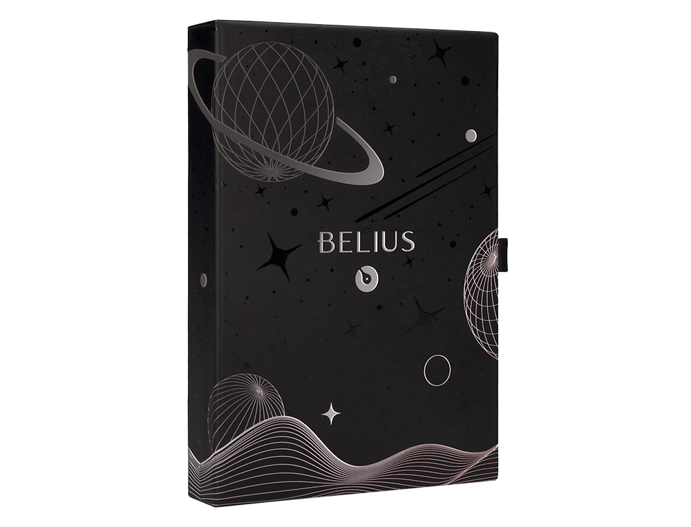 ROLLER ET ETUI EN SIMILI CUIR BELIUS SPACE B MONOCHROME SANS AGRAFE ENCRE BLEUE COLORIS NOIR DANS COFFRET CADEAU