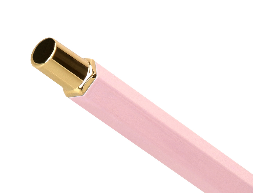 STYLO-BILLE BELIUS MACARON BLISS HEXAGONAL ALUMINIUM DETAILS ET ATTRIBUTS OR ENCRE BLEUE COLORIS ROSE COFFRET CADEAU