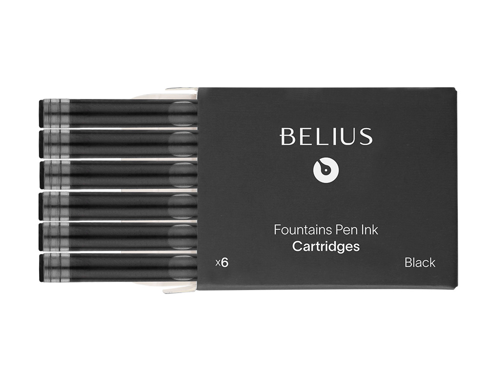 RECHARGE STYLO-PLUME BELIUS ENCRE COLORIS NOIRE BOITE 6   CARTOUCHES