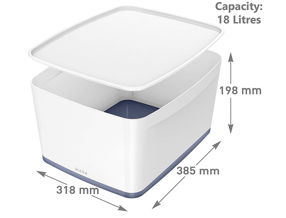 BAC RANGEMENT LEITZ MYBOX FORMAT A4 18L 318X198X385MM   BLANC GRIS