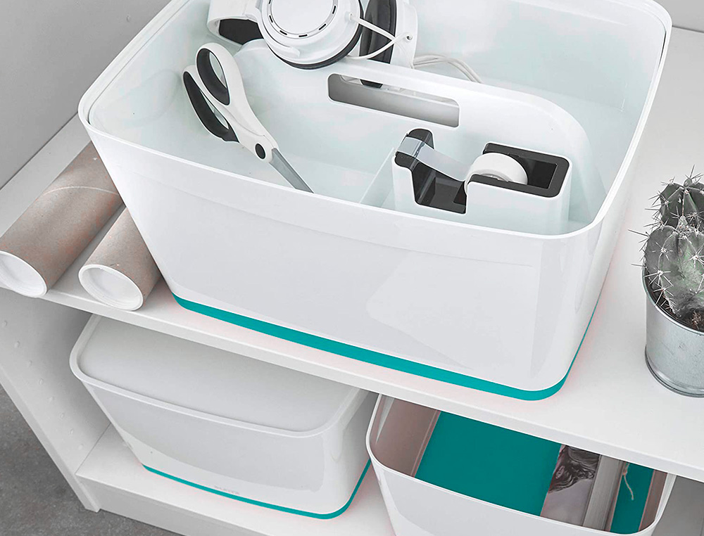 BAC RANGEMENT LEITZ MYBOX FORMAT A4 18L 318X198X385MM   BLANC BLEU