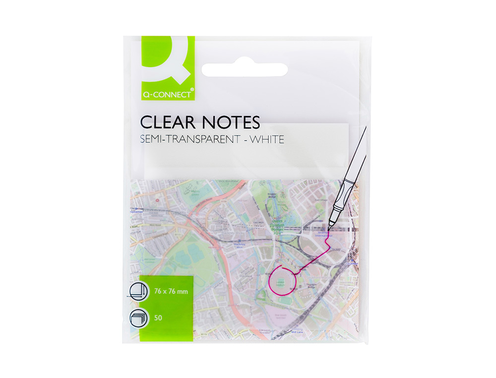 BLOC NOTES Q-CONNECT 76X76MM 50F SEMI-TRANSPARENTES        ADHESIVES REPOSITIONABLES     COLORIS BLANC