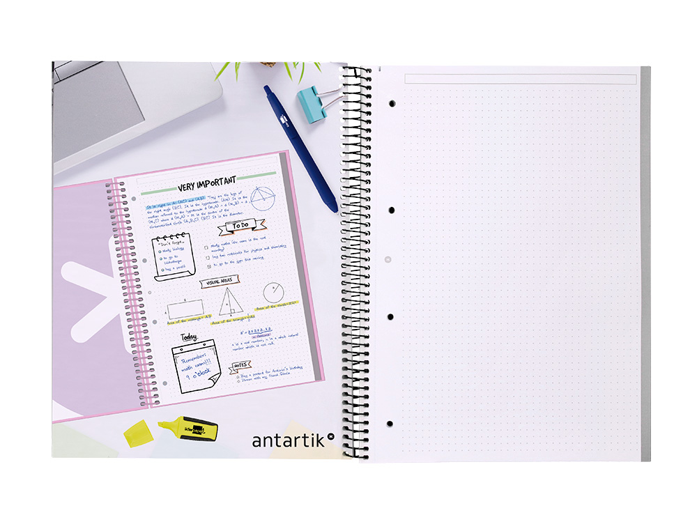 CAHIER SPIRALE ANTARTIK A4 80P 90G COUVERTURE CARTONEE   REGLURE DOT 4 TROUS COLORIS   NOIR