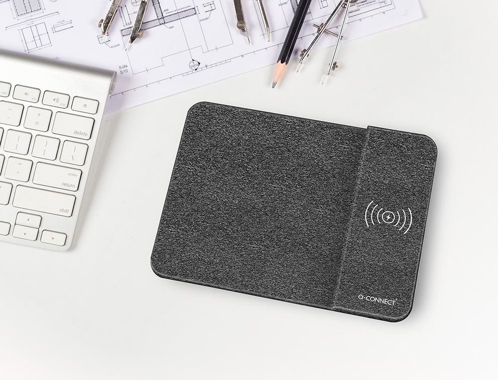 TAPIS SOURIS Q-CONNECT AVEC CHARGEUR TELEPHONE SANS FIL   300X220MM COLORIS GRIS