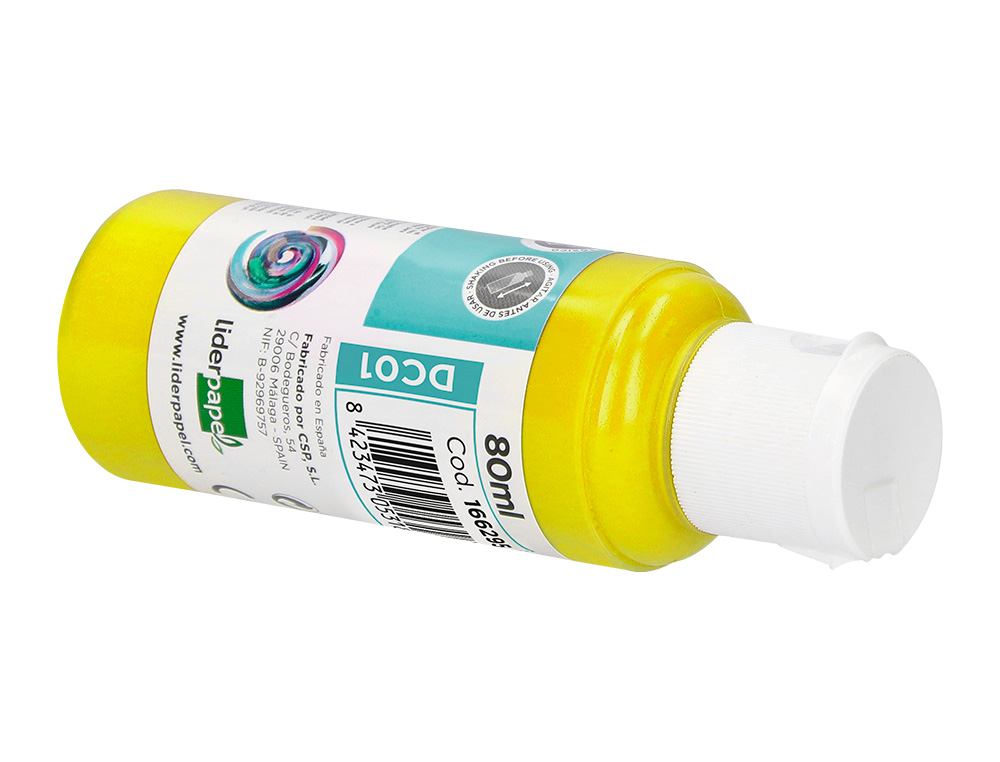 PEINTURE ACRYLIQUE LIDERPAPEL COLORIS JAUNE BOUTEILLE 80ML
