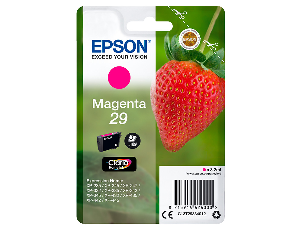 CARTOUCHE ENCRE EPSONá SINGLEPACK 29 CLARIA HOME INK FRESA RF+AM MAGENTA