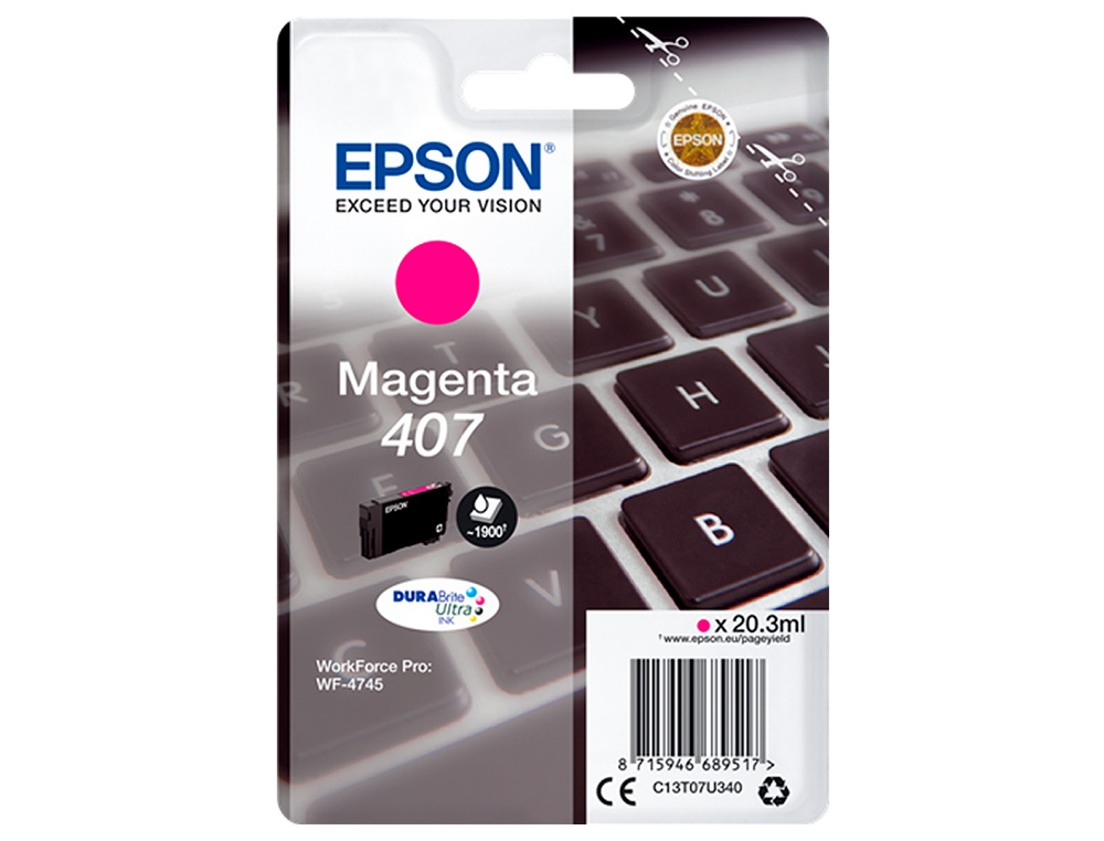 CARTOUCHE EPSON JET D'ENCRE 407  CLAVIER COULEUR MAGENTA  1,9K