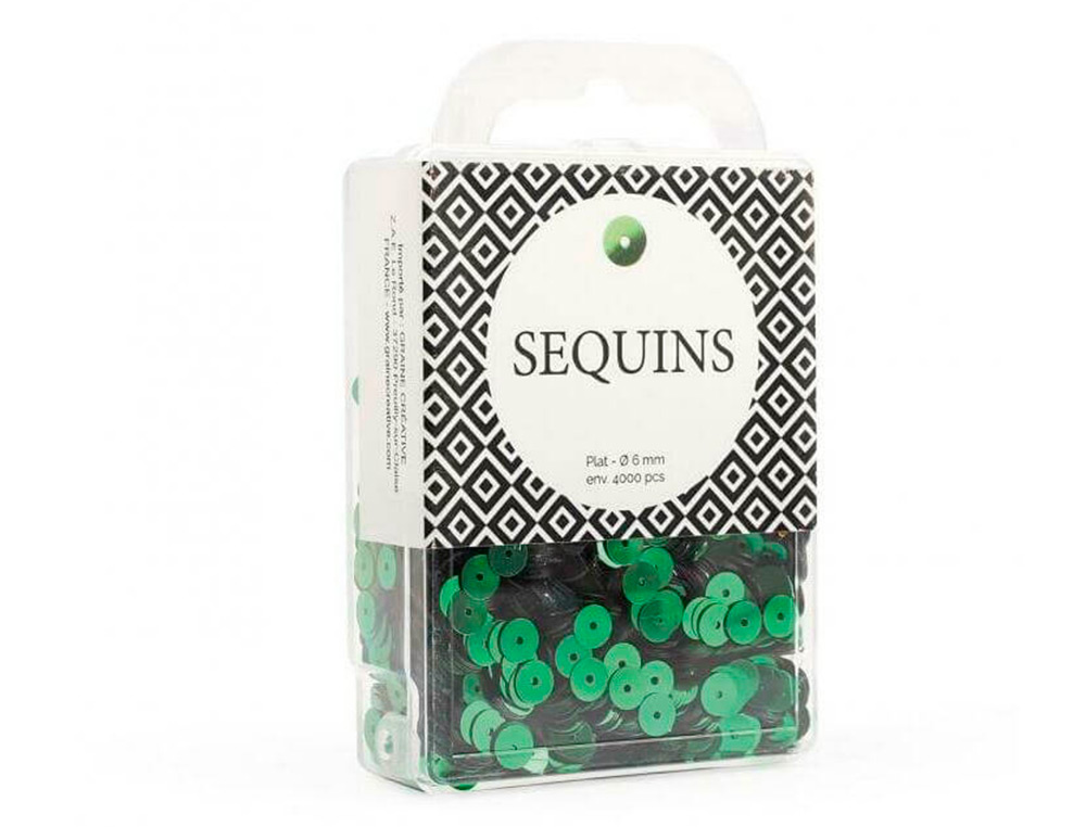 SEQUIN PLAT GRAINE CREATIVE DIAM 6 MM BOITE BROCHABLE DE  4000U COLORIS VERT FONCE