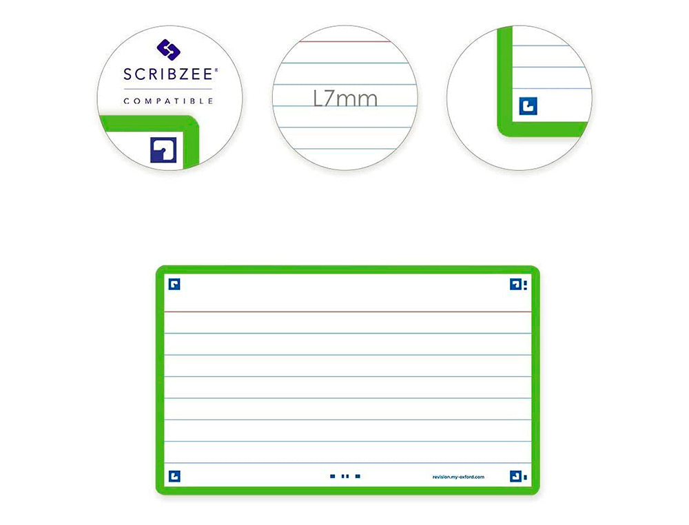FICHES BRISTOL OXFORD FLASH 2.0 75X125MM 32 FICHES/FILM   L7MM CADRE VERT