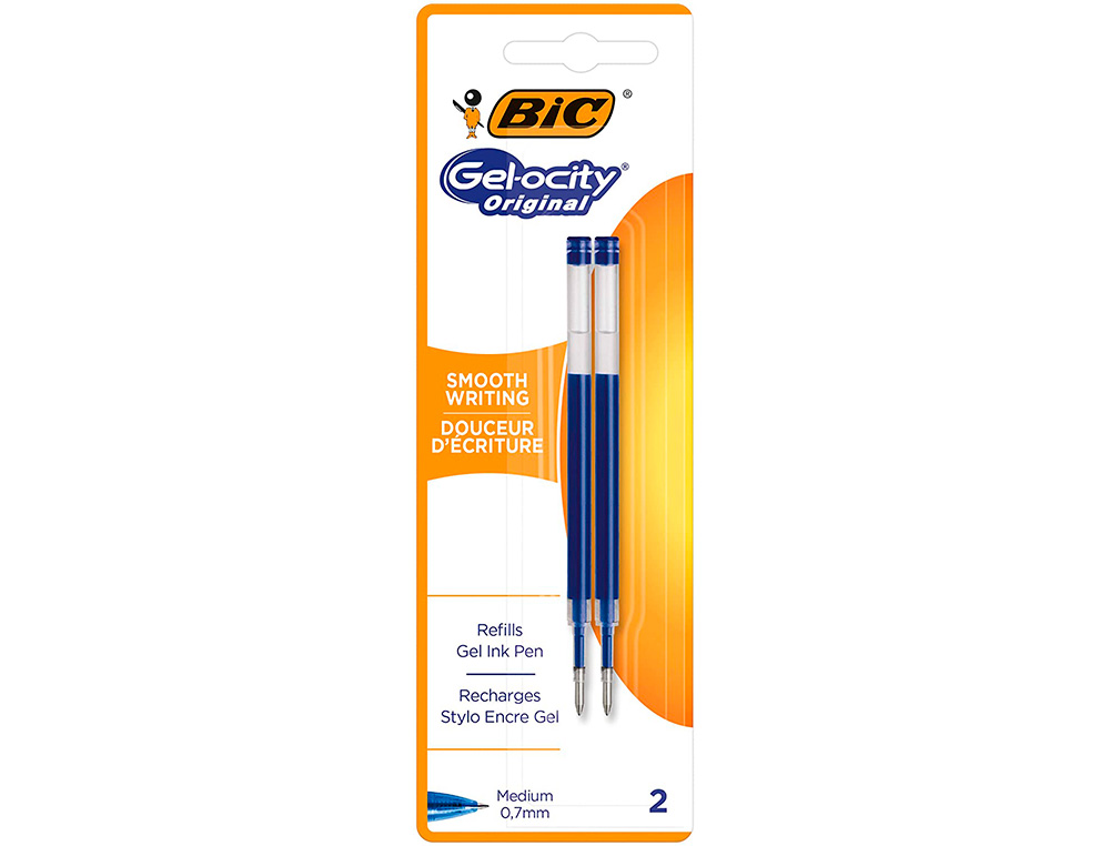 RECHARGE STYLO GEL BIC GELOCITY QUICK DRY POINTE     MOYENNE BLEU BLISTER DE 2