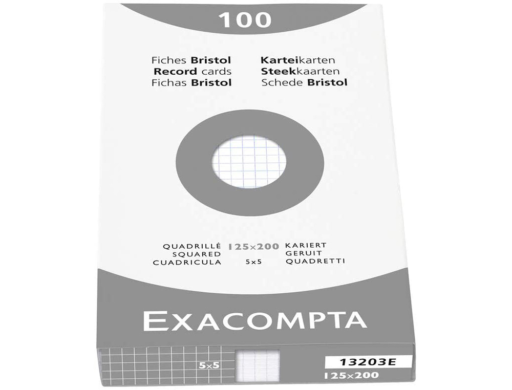 ETUI 100 FICHES EXACOMPTA BRISTOL QUADRILLEE 5X5 NON    PERFOREE BLANC 125X200MM