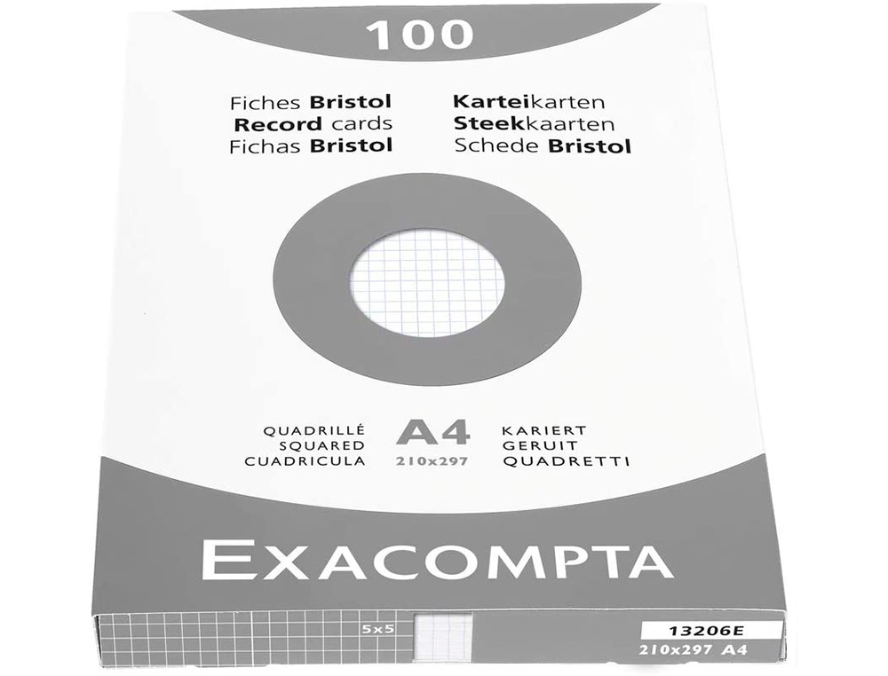 ETUI 100 FICHES EXACOMPTA BRISTOL QUADRILLEE 5X5 NON    PERFOREE BLANC 210X297MM