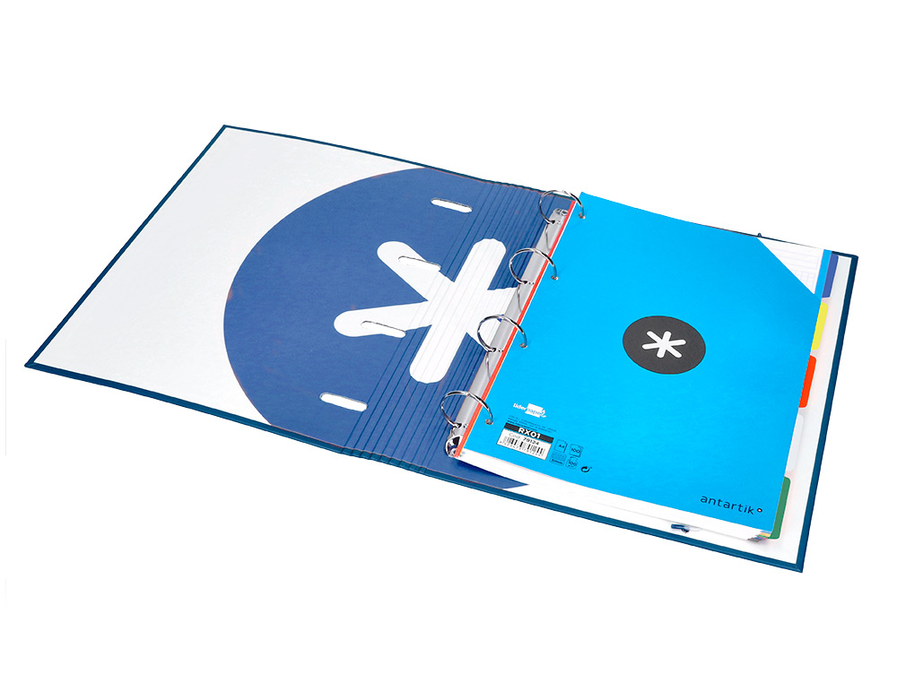 CLASSEUR ANTARTIK 4 ANNEAUX RONDS 40MM A4 CARTON REMBORDE FEUILLETS MOBILES Q5X5 COLORISBLEU