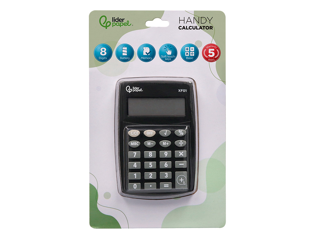 CALCULATRICE DE POCHE LIDERPAPEL XF01 8 CHIFFRES    AVEC PILE 99X64X9 MM COLORIS  NOIR