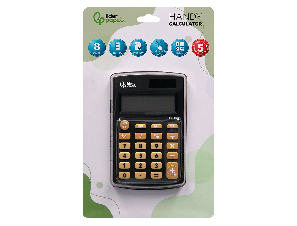 CALCULATRICE DE POCHE XF05 8 CHIFFRES SOLAIRE ET PILES     98X62X8 MM COLORIS NOIR
