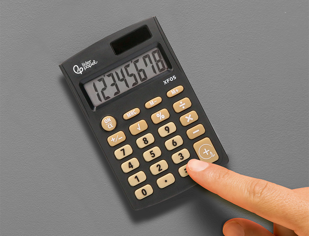 CALCULATRICE DE POCHE XF05 8 CHIFFRES SOLAIRE ET PILES     98X62X8 MM COLORIS NOIR