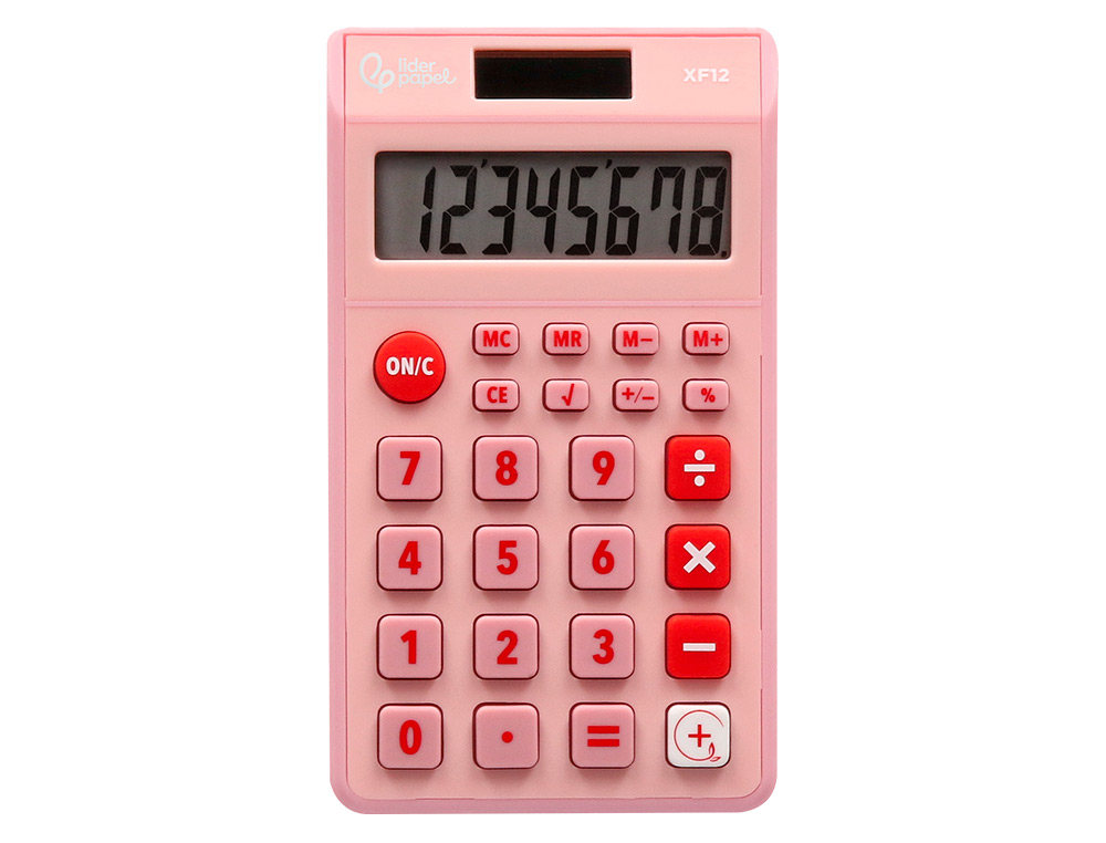 CALCULATRICE DE POCHE LIDERPAPEL XF12 8 CHIFFRES SOLAIRE ET PILES 115X65X8 MM COLORIS ROSE