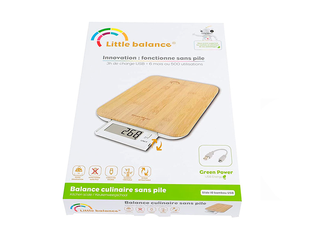 BALANCE 10KG/1G SLIDE BAMBOU AVEC BATTERIE RECHARGEABLE ET REMPLAÇABLE