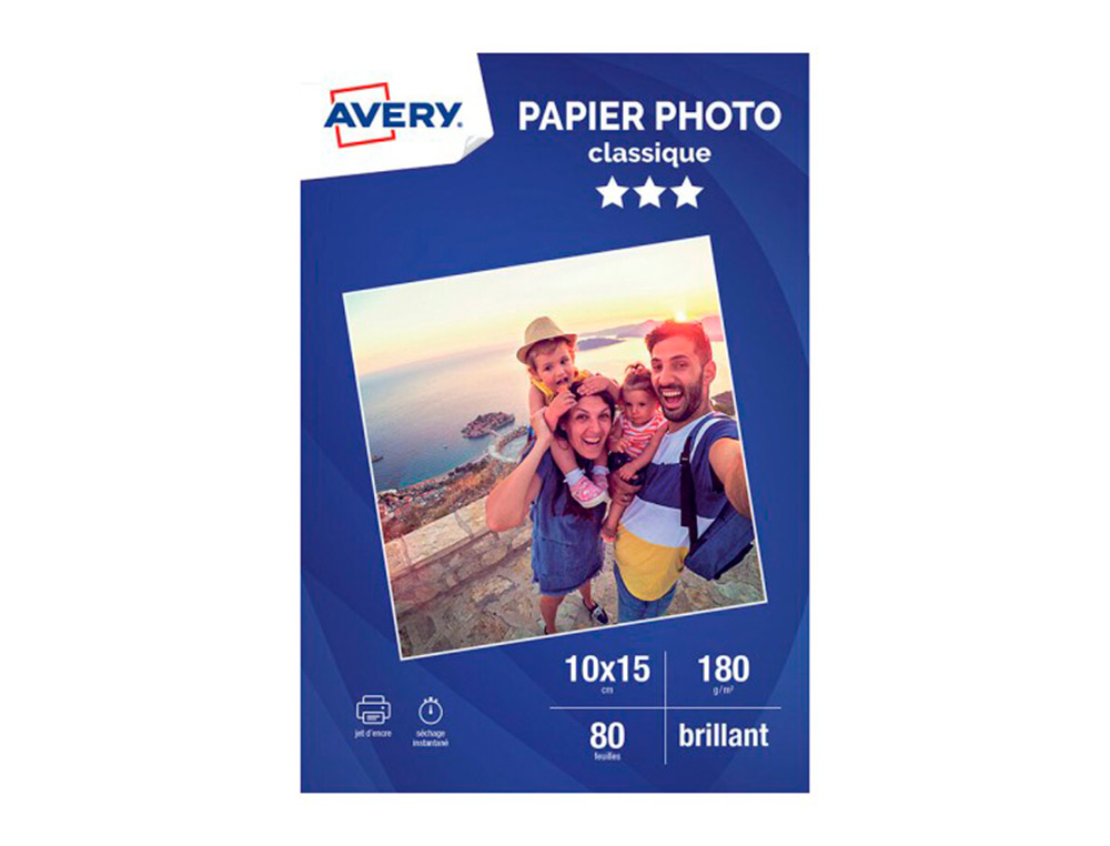 PAPIER PHOTO AVERY BRILLANT 180G 10X15 PAQUET DE 80       FEUILLES