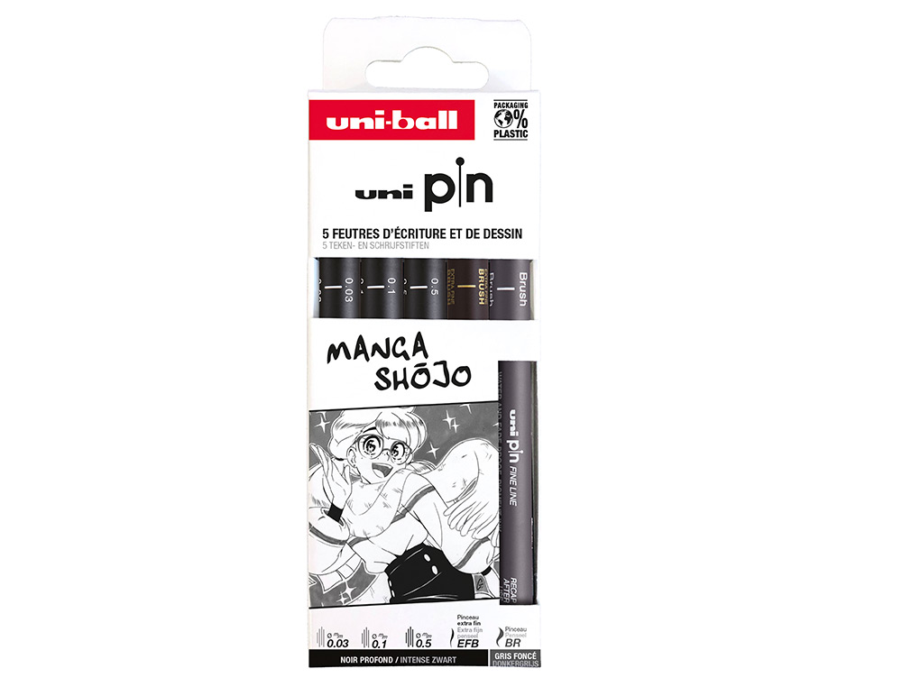 POCHETTE UNI-BALL 5 FEUTRES POINTE CALIBREE 0.03 EFBR500  COLORIS NOIR