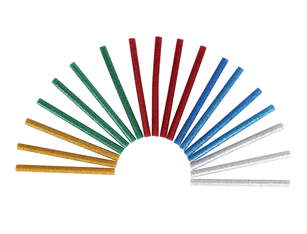 RECHARGE PISTOLET   COLLE PAILLETEE   CHAUD TOUT USAGE  5 COULEURS 7MMX10CM 100GR     SACHET DE 25 UN