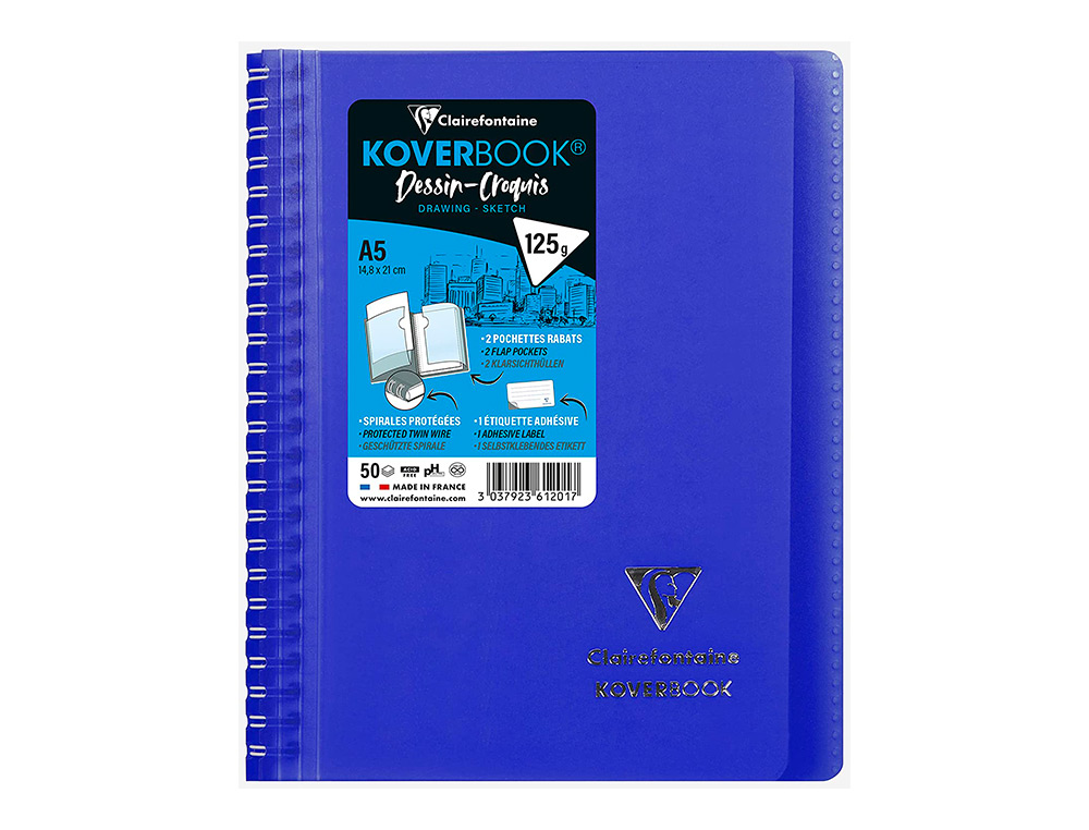 CARNET DE DESSIN KOVERBOOK A5 2 RABATS   POCHETTE COULEURS  ASSORTIES 14,8X21 CM BLANC    125 G 100 PAGES