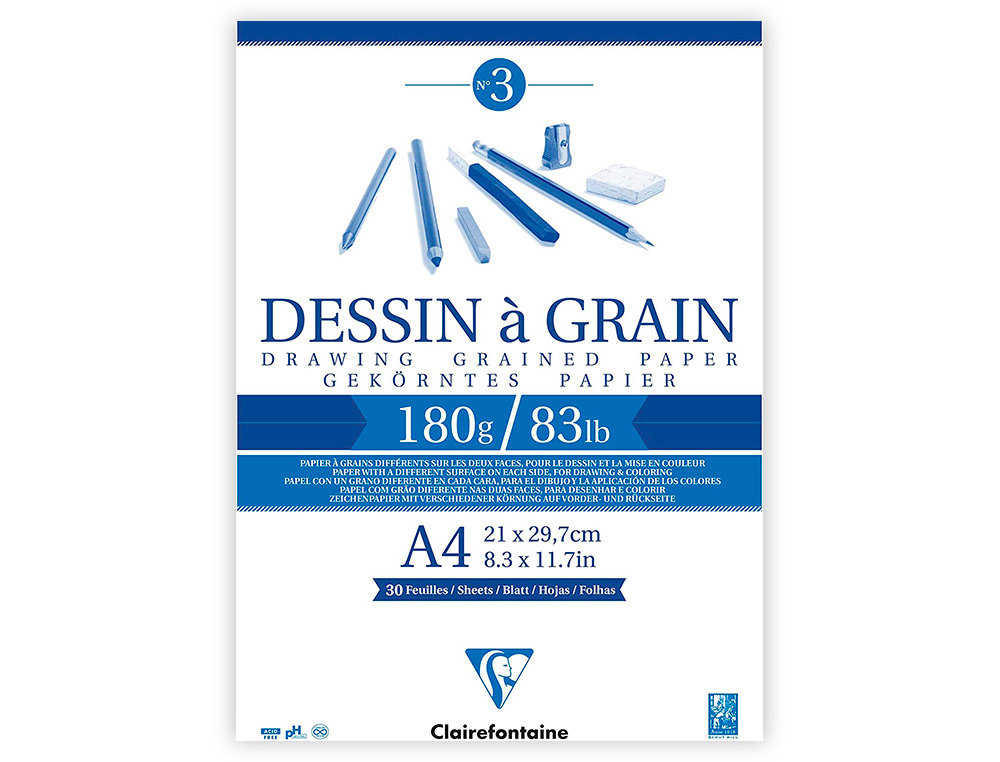 BLOC DESSIN GRAIN CLAIREFONTAINE A4 ENCOLL BLANC 21CMX29,7CM 180GR 30 F