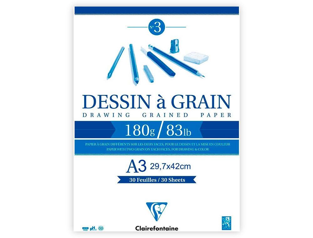 BLOC DESSIN GRAIN CLAIREFONTAINE A3 ENCOLL BLANC 29,7CMX42CM 180GR 30F