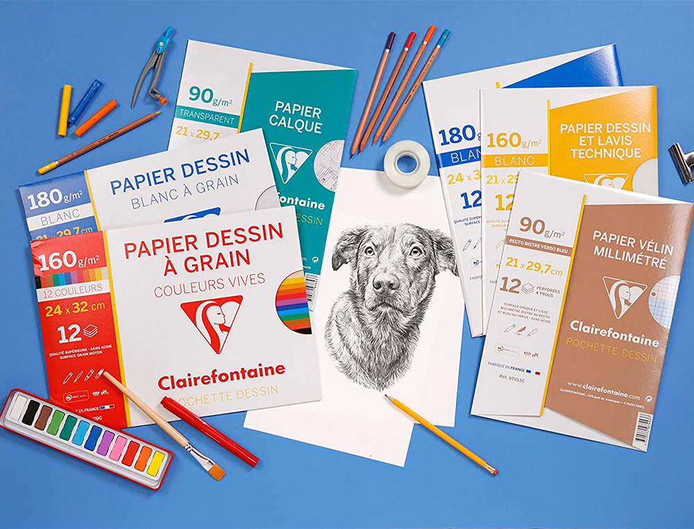 POCHETTE DESSIN   GRAIN CLAIREFONTAINE A4 224GR       21X29,7CM 12F