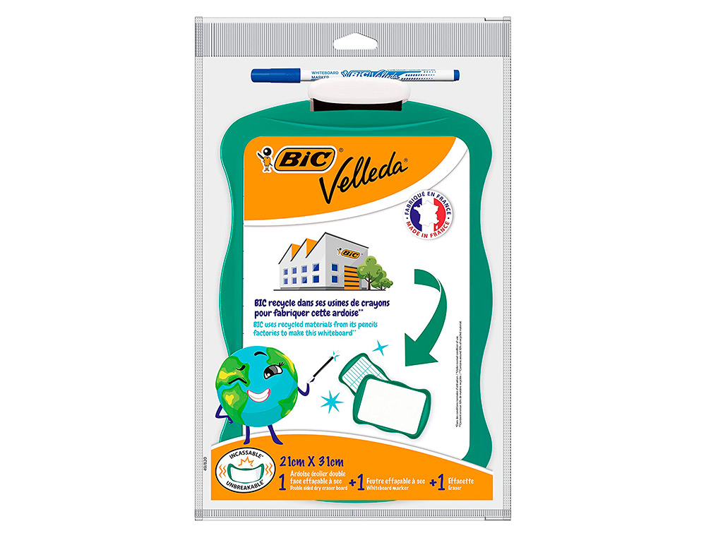 ARDOISE BIC VELLEDA DOUBLE FACE 21X31 1 FEUTRE FIN1721 BLEU 1 EFFACETTE