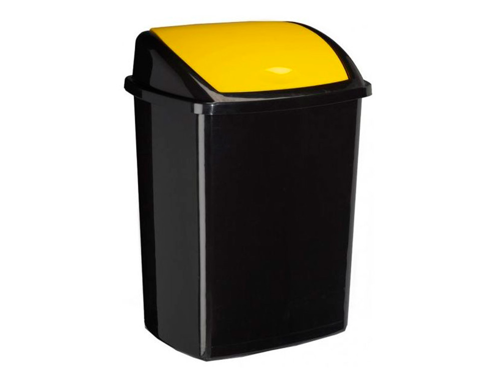 POUBELLE CEP PLASTIQUE A COUVERCLE BASCULANT 50L NOIR COUVERCLE JAUNE