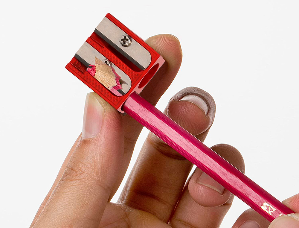TAILLE-CRAYON LIDERPAPEL METALLIQUE 2 USAGES COLORIS   ROUGE