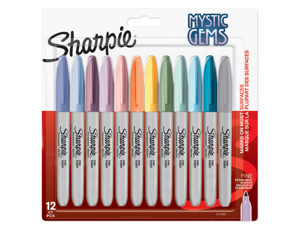 MARQUEUR PERMANENT SHARPIE POINTE FINE 0,9MM ENCRES ASSORTIES PASTEL BLISTER 12 COULEURS