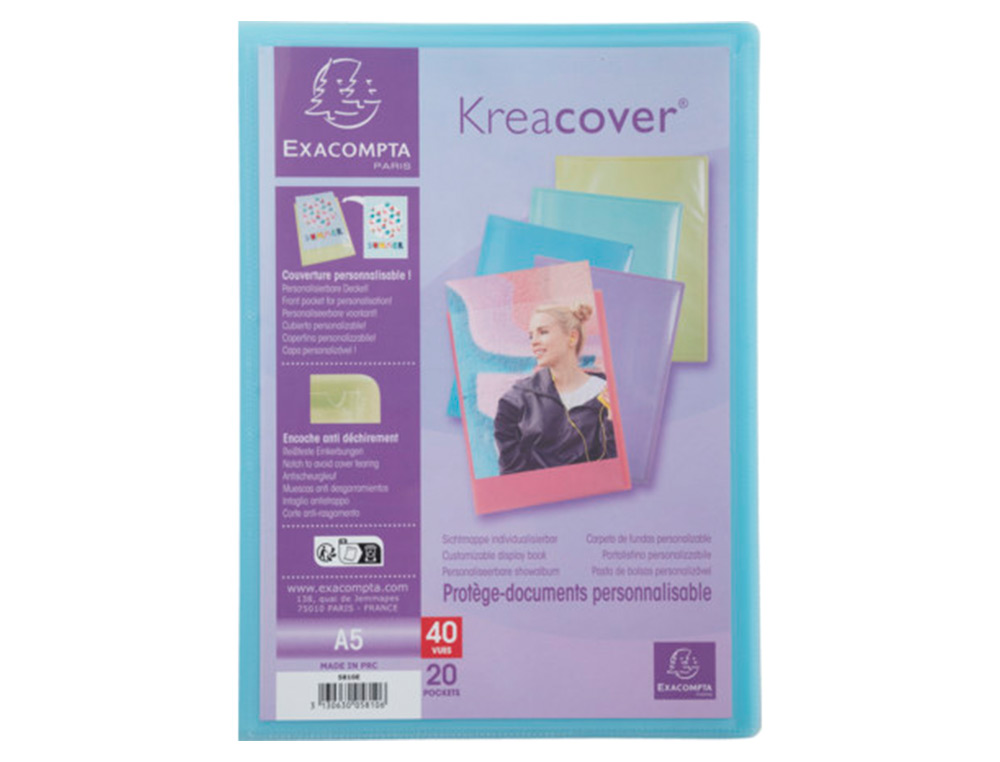 PORTE-DOCUMENTS EXACOMPTA KREACOVER A5 POLYPROPYLENE    180X230MM 40VUES ASSORTIMENT  PASTEL