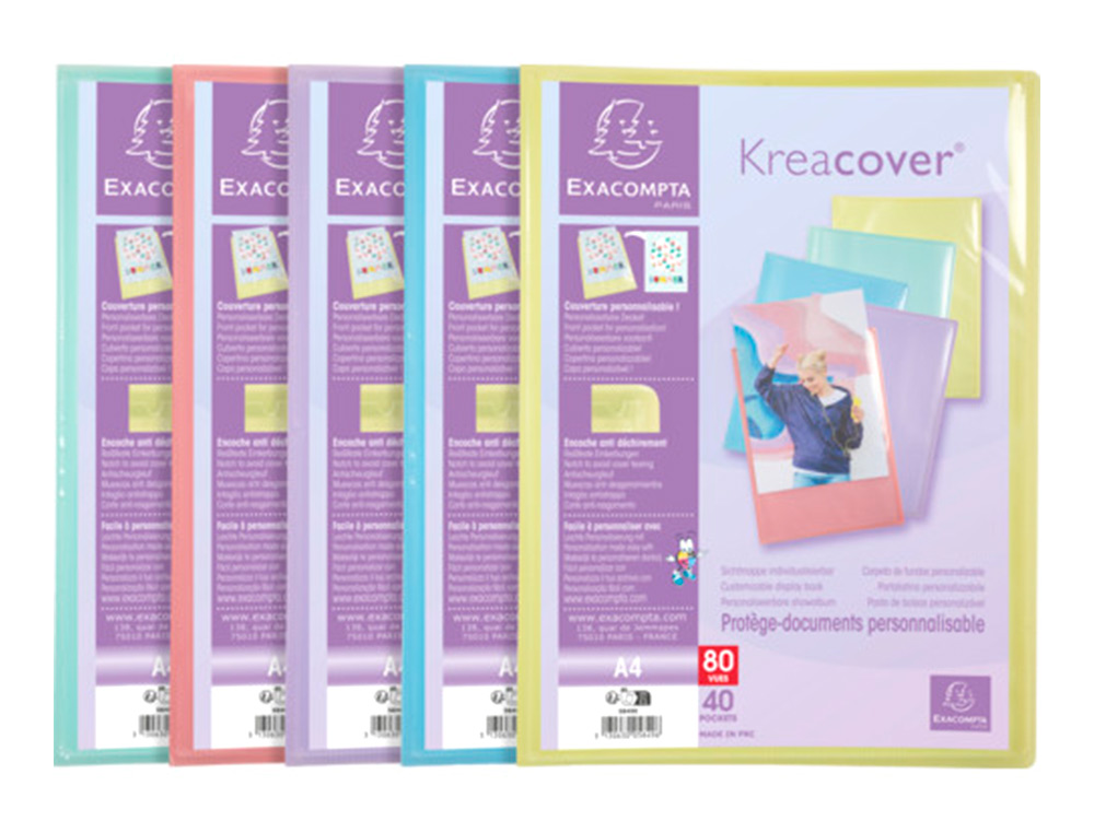 PORTE-DOCUMENTS EXACOMPTA KREACOVER A4 POLYPROPYLEN     80VUES ASSORTIMENT PASTEL