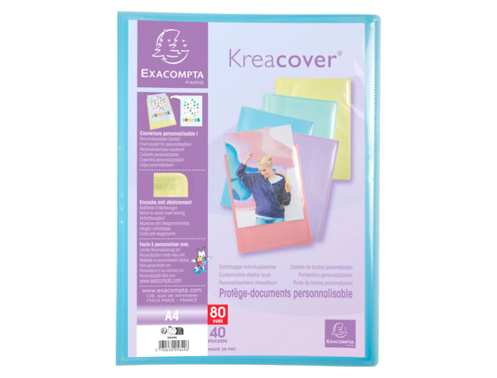 PORTE-DOCUMENTS EXACOMPTA KREACOVER A4 POLYPROPYLEN     80VUES ASSORTIMENT PASTEL